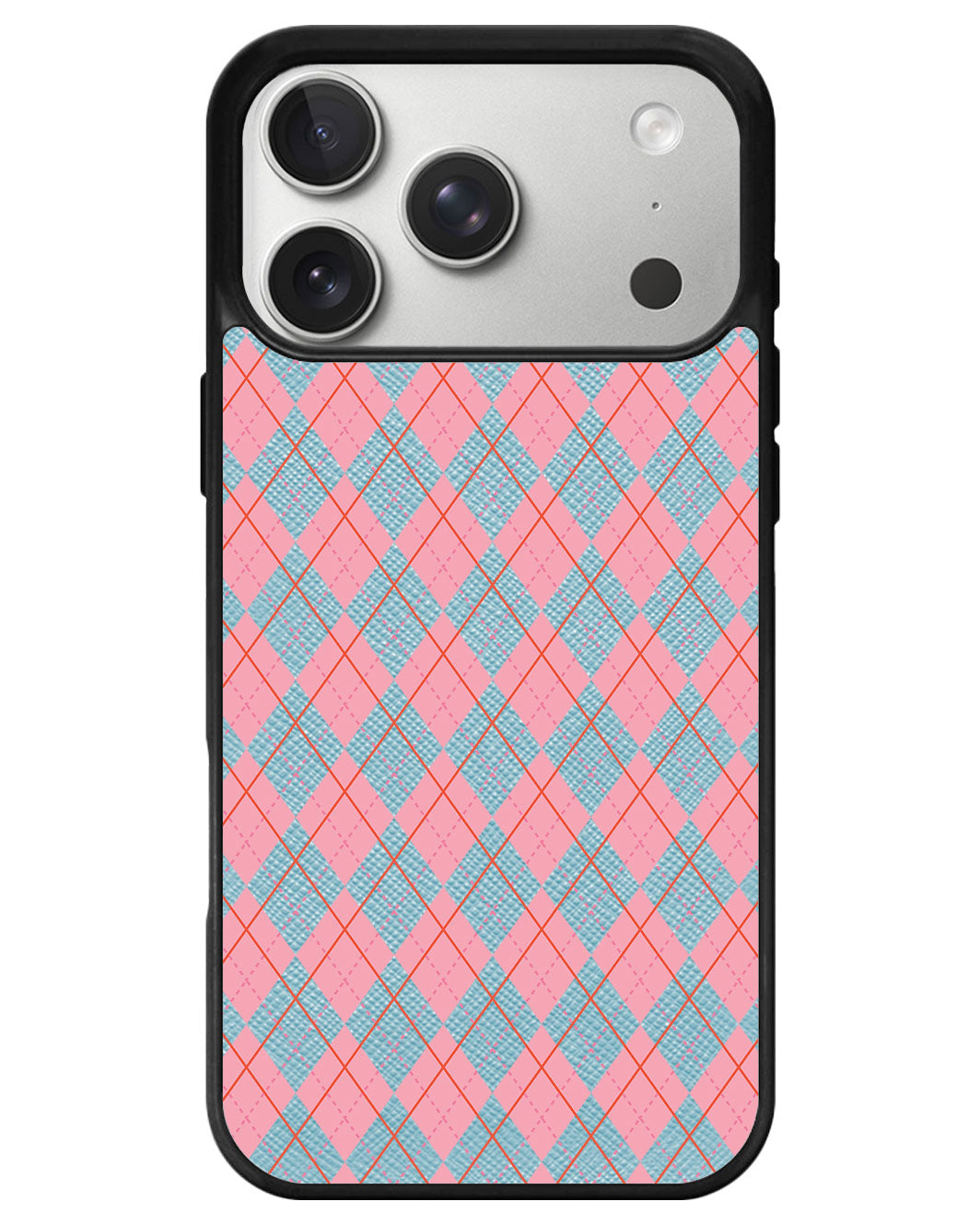 iPhone Leather Grip - Pink Argyle