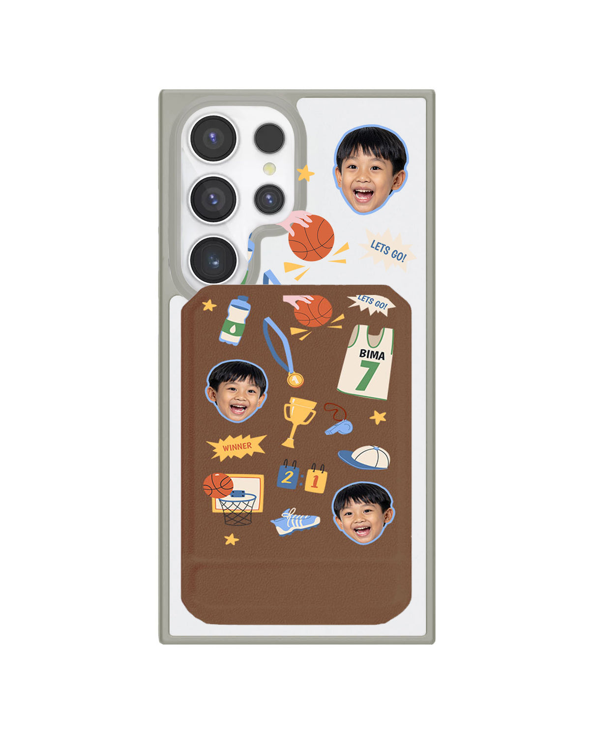Android Magnetic Multifold Wallet - Face Grid Basketball