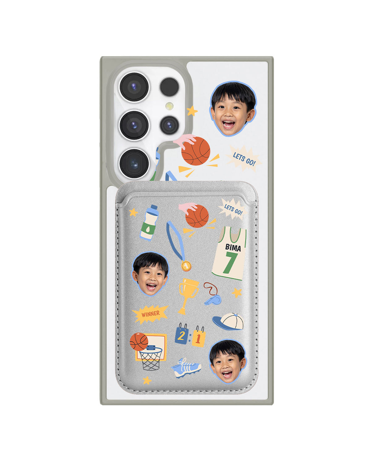 Android Magnetic Wallet Case - Face Grid Basketball