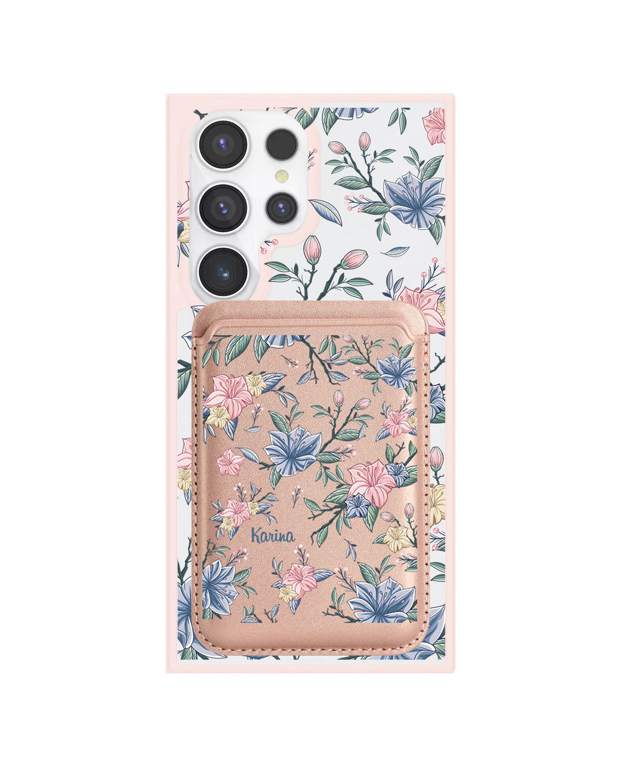 Android Magnetic Wallet Case - Pink & Blue Floral