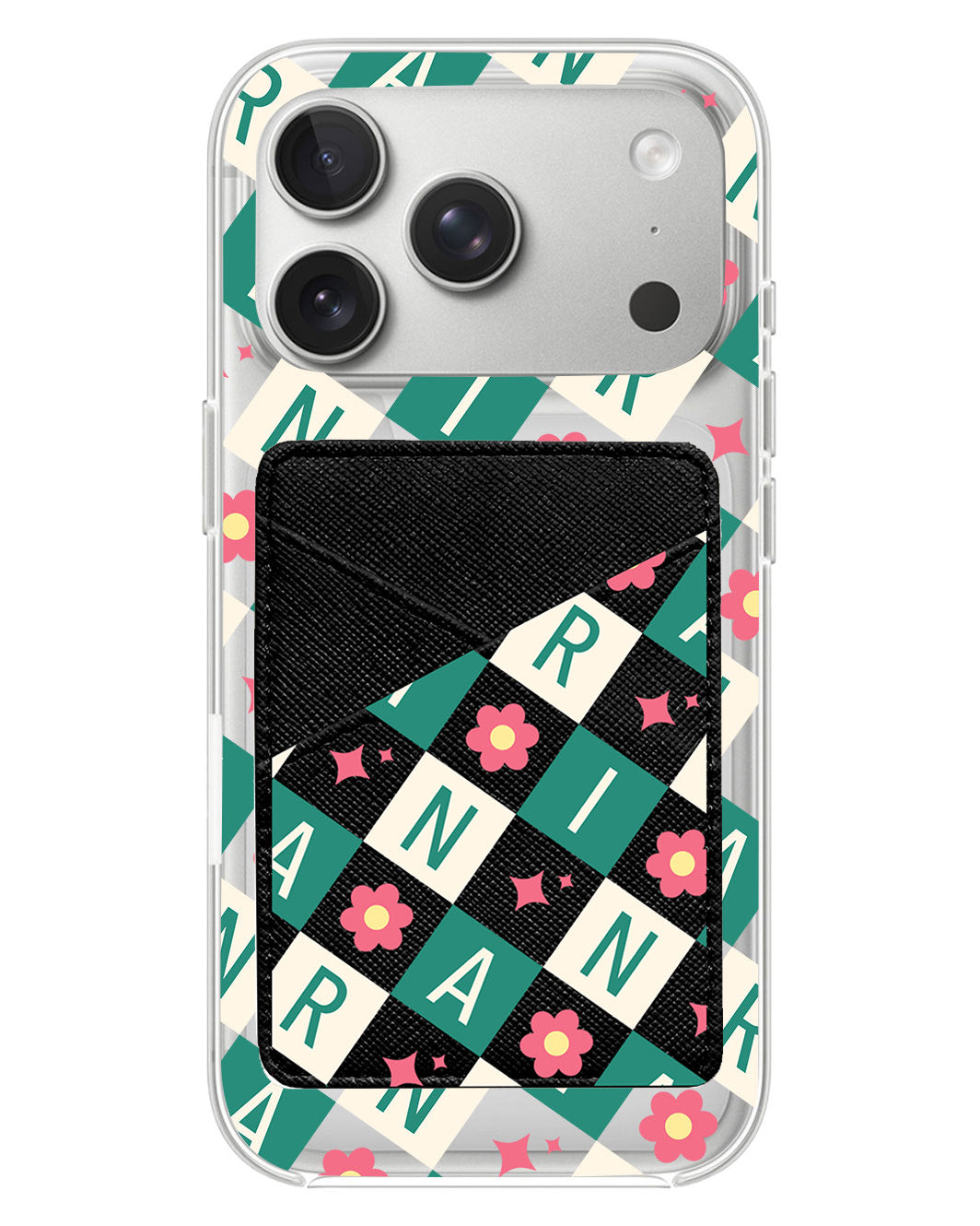iPhone Phone Wallet Case - Flower Grid Monogram 4.0
