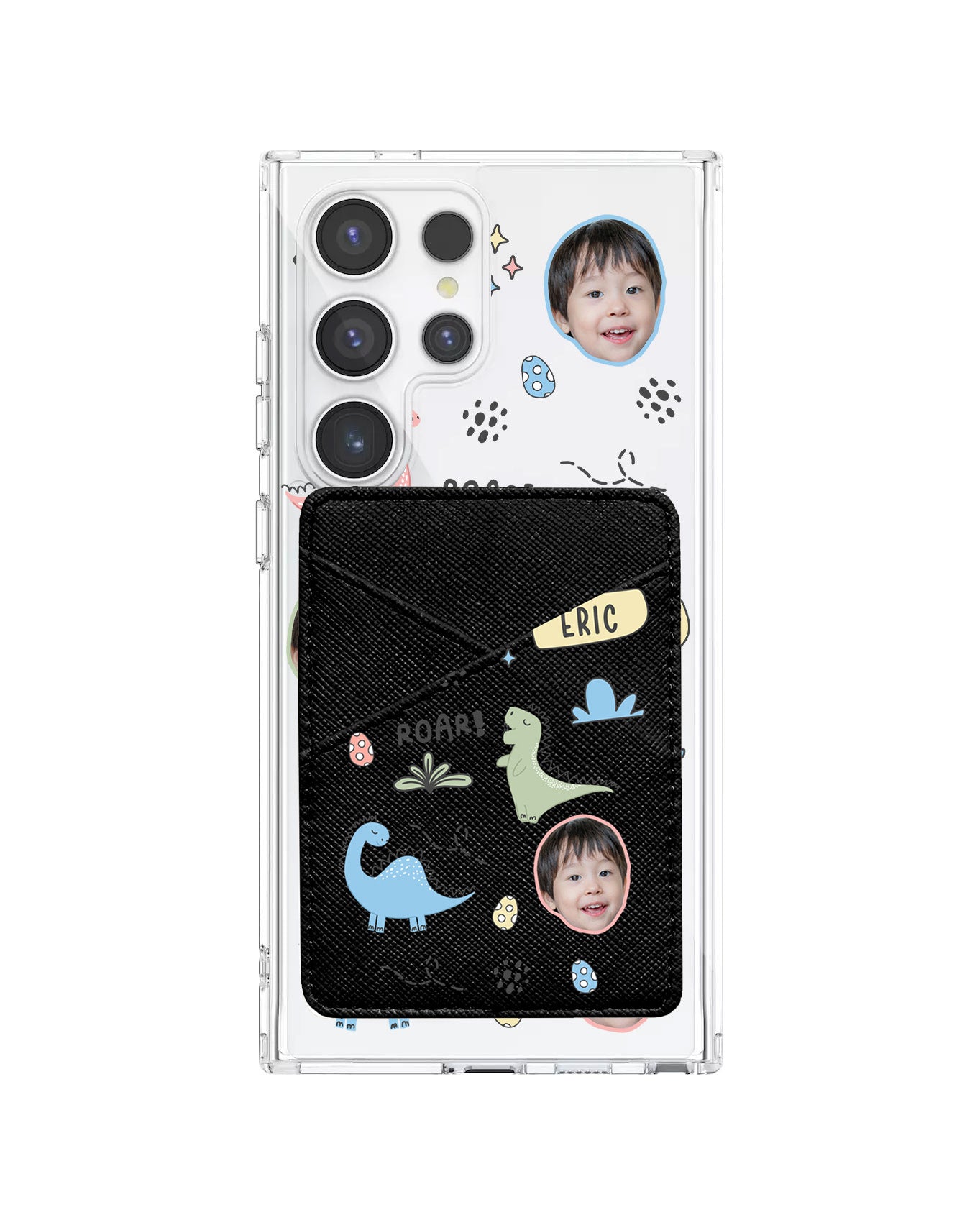 Android Phone Wallet Case - Face Grid Dino