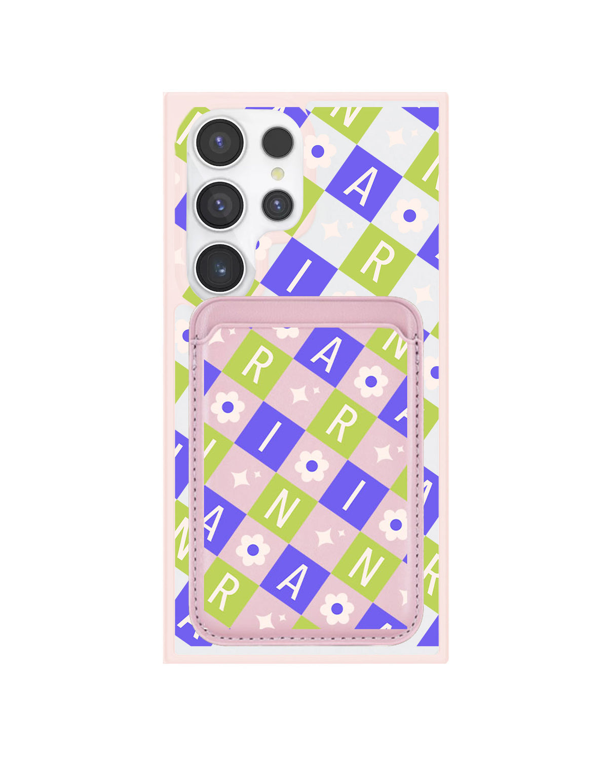 Android Magnetic Wallet Case - Flower Grid Monogram 5.0