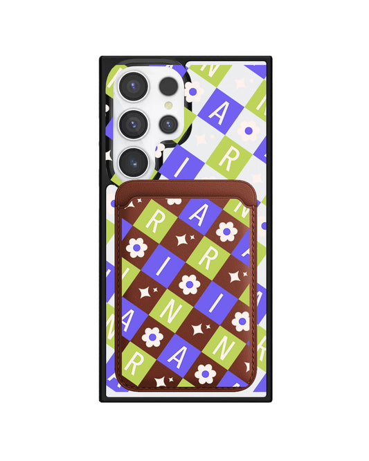 Android Magnetic Wallet Case - Flower Grid Monogram 5.0