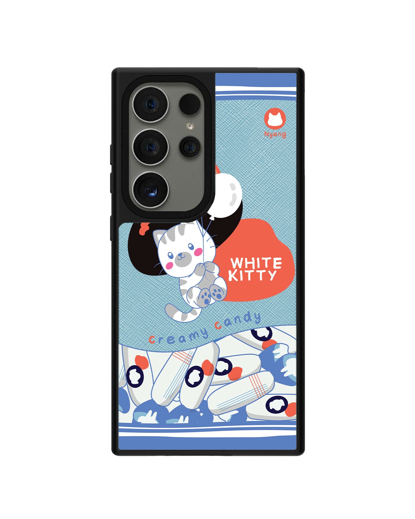 Android Leather Grip - White Kitty