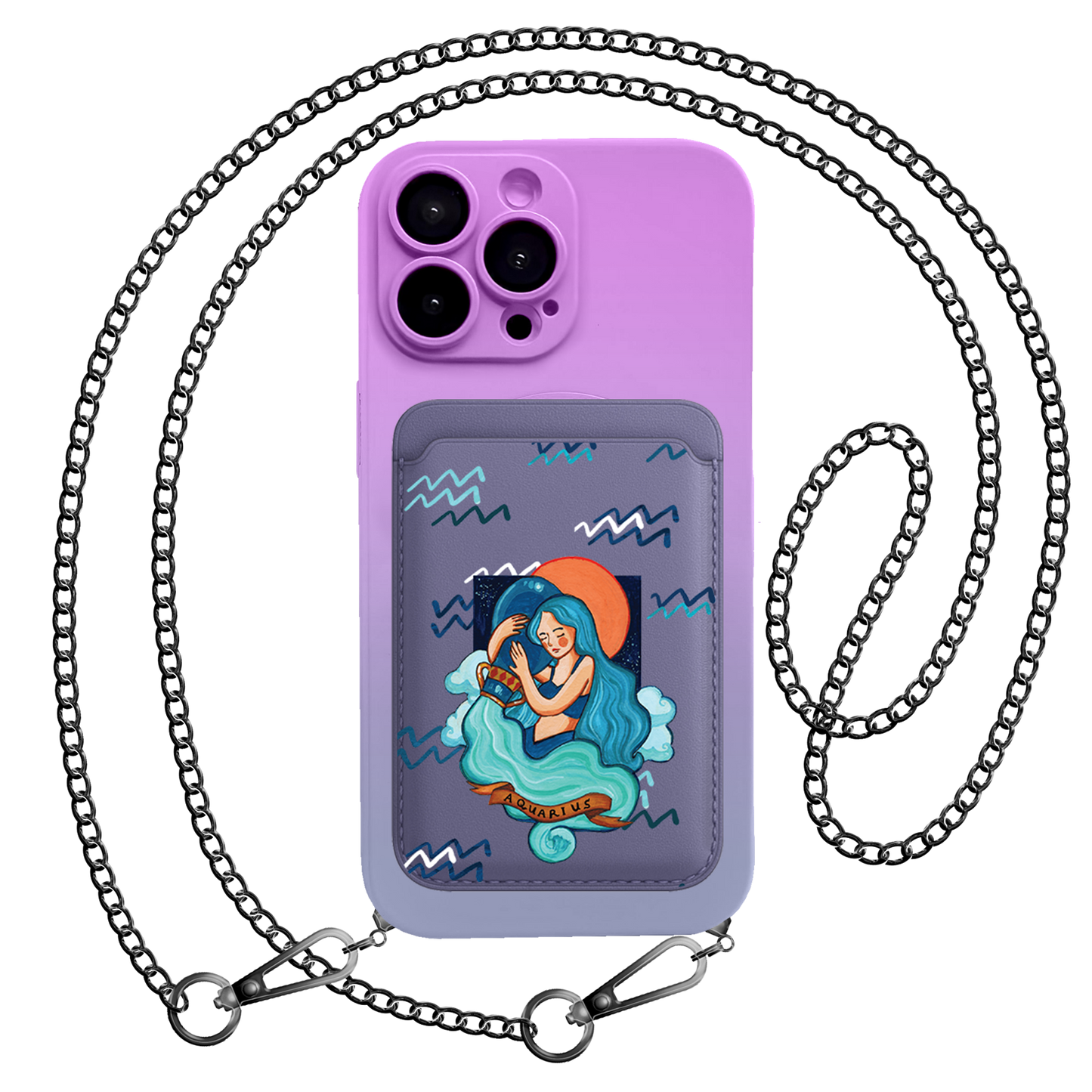 iPhone Magnetic Wallet Silicone Case - Aquarius