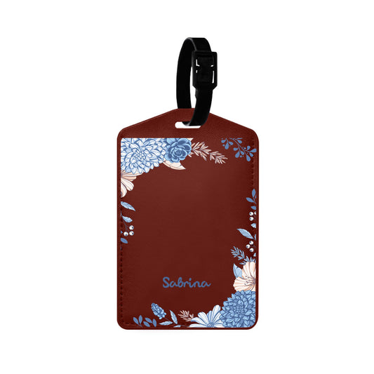 Vegan Leather Bag Tag - Blue Florals