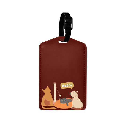 Vegan Leather Bag Tag - Playful Cat