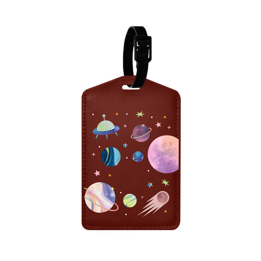Vegan Leather Bag Tag - Pink Planet