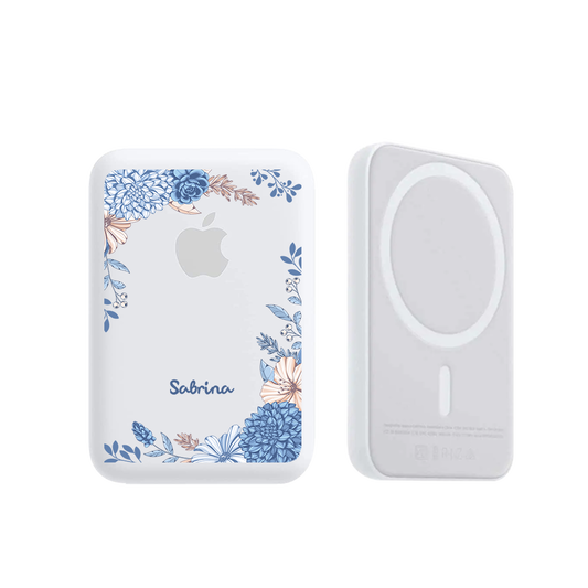 Magnetic Wireless Powerbank - Blue Florals