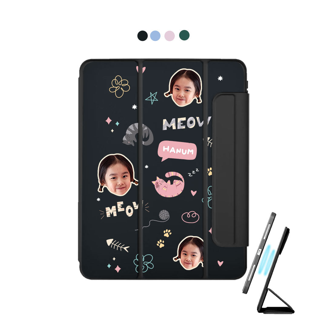 iPad Detachable Flip Cover - Face Grid Kitty
