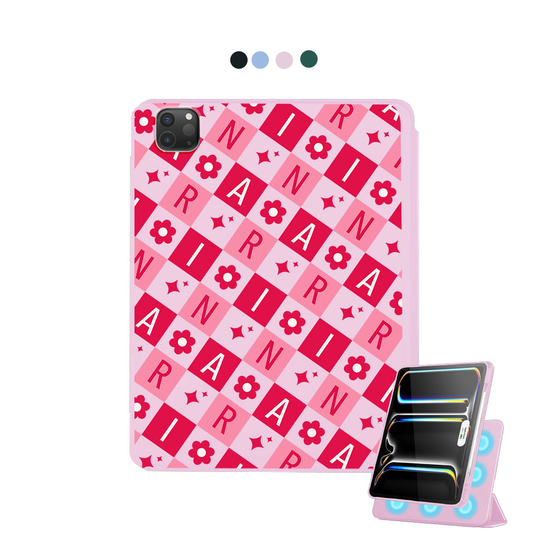 iPad Detachable Flip Cover - Flower Grid Monogram 1.0