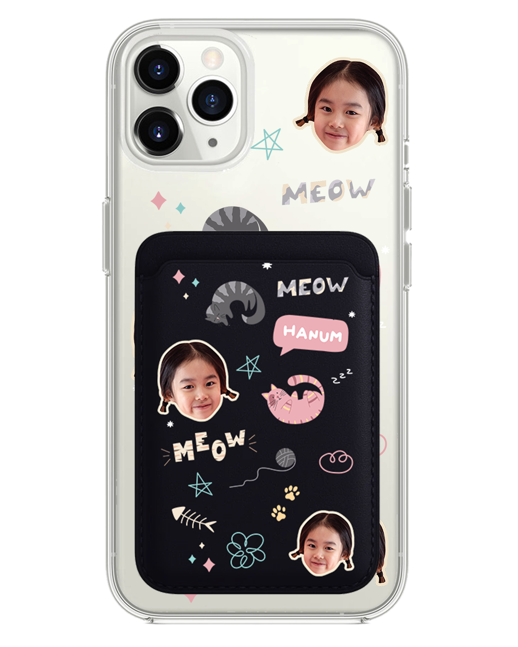 iPhone Magnetic Wallet Case - Face Grid Kitty