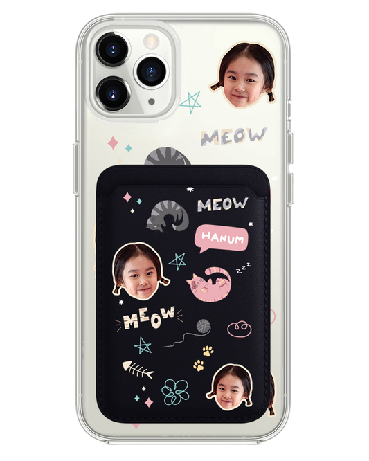 iPhone Magnetic Wallet Case - Face Grid Kitty
