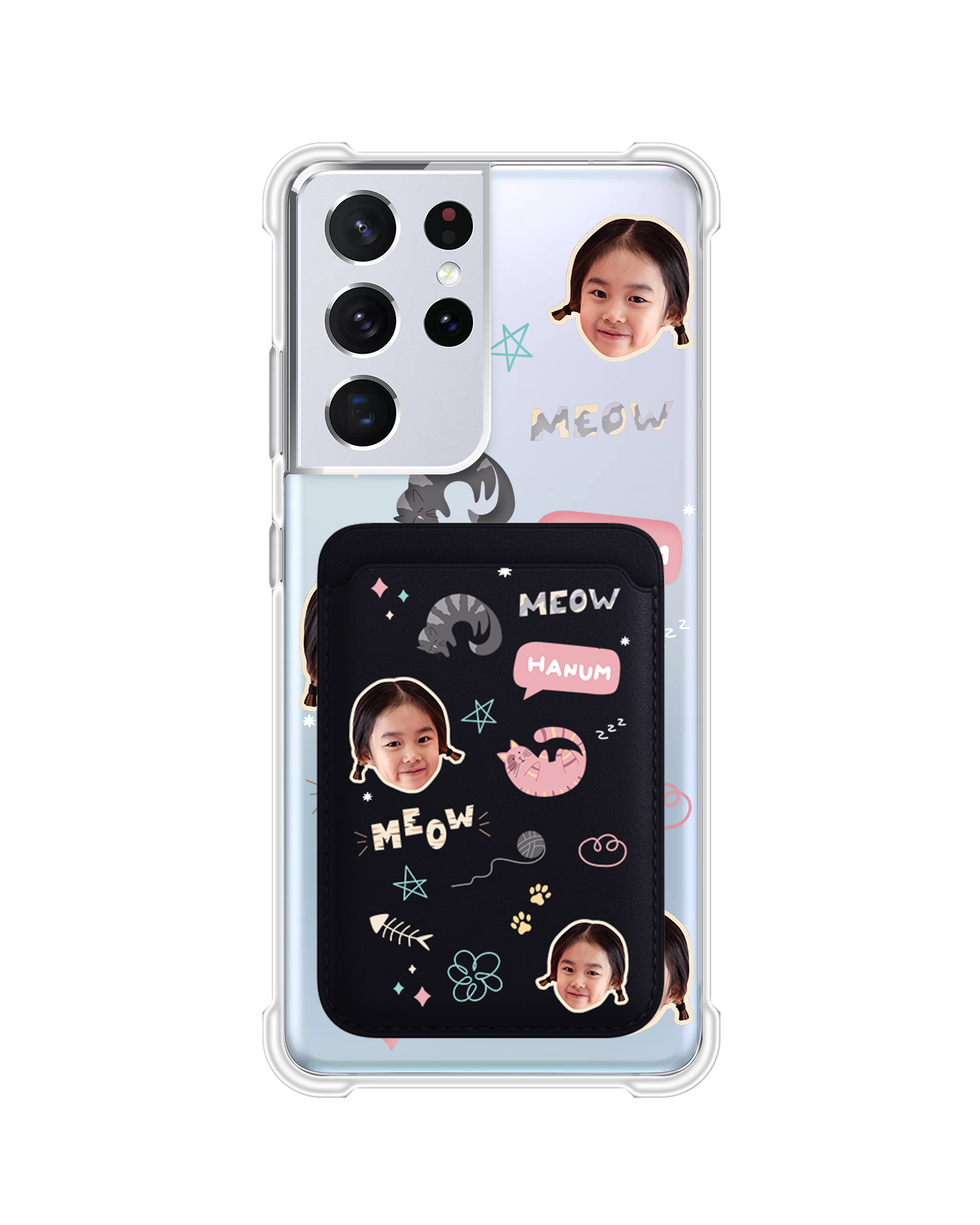 Android Magnetic Wallet Case - Face Grid Kitty