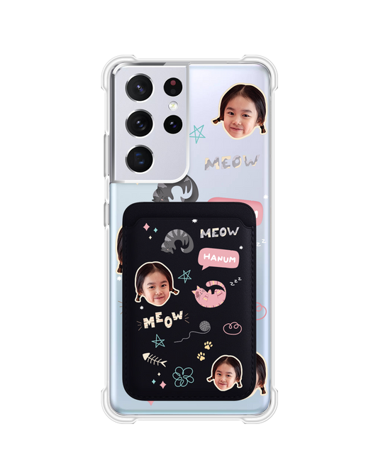 Android Magnetic Wallet Case - Face Grid Kitty