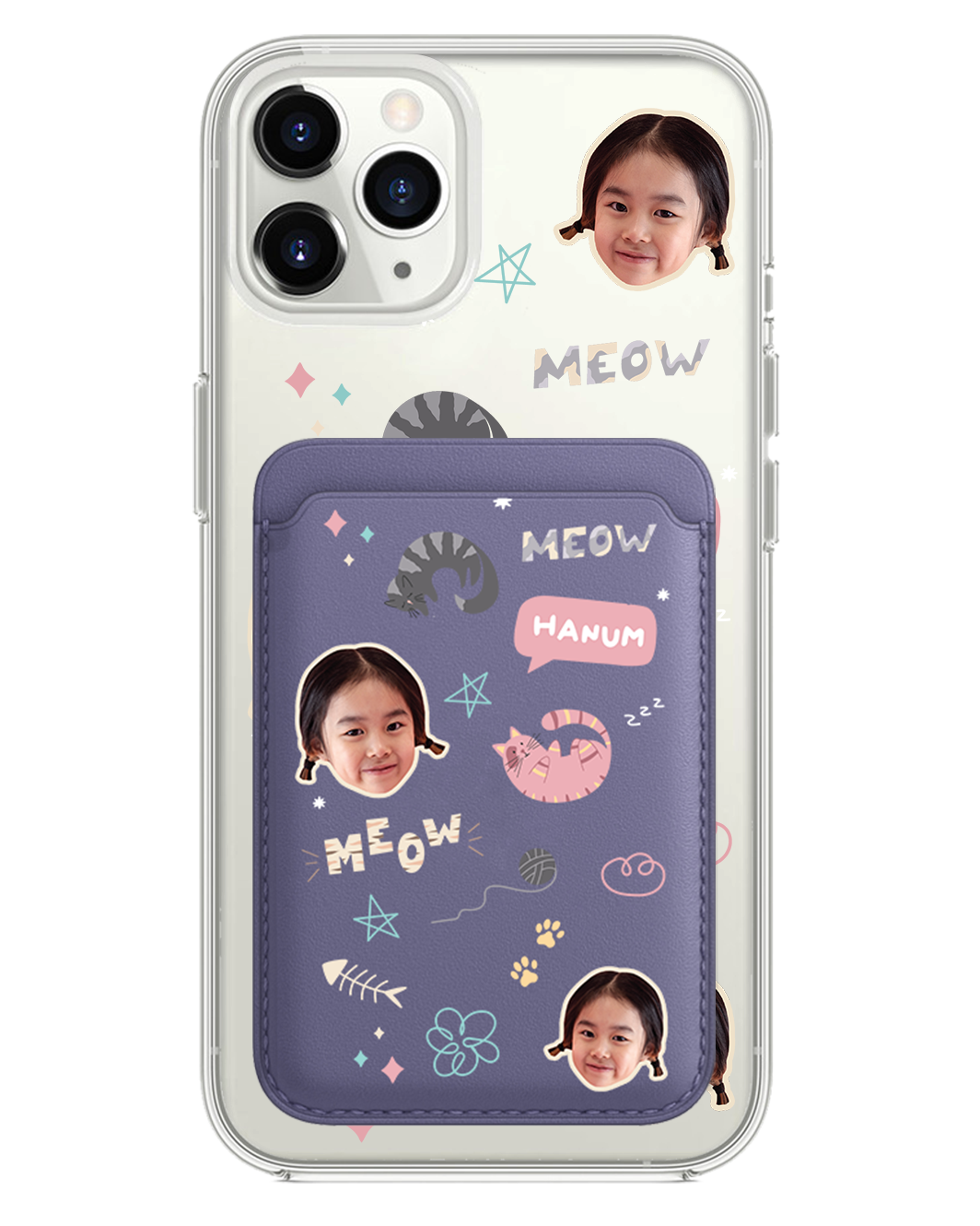 iPhone Magnetic Wallet Case - Face Grid Kitty