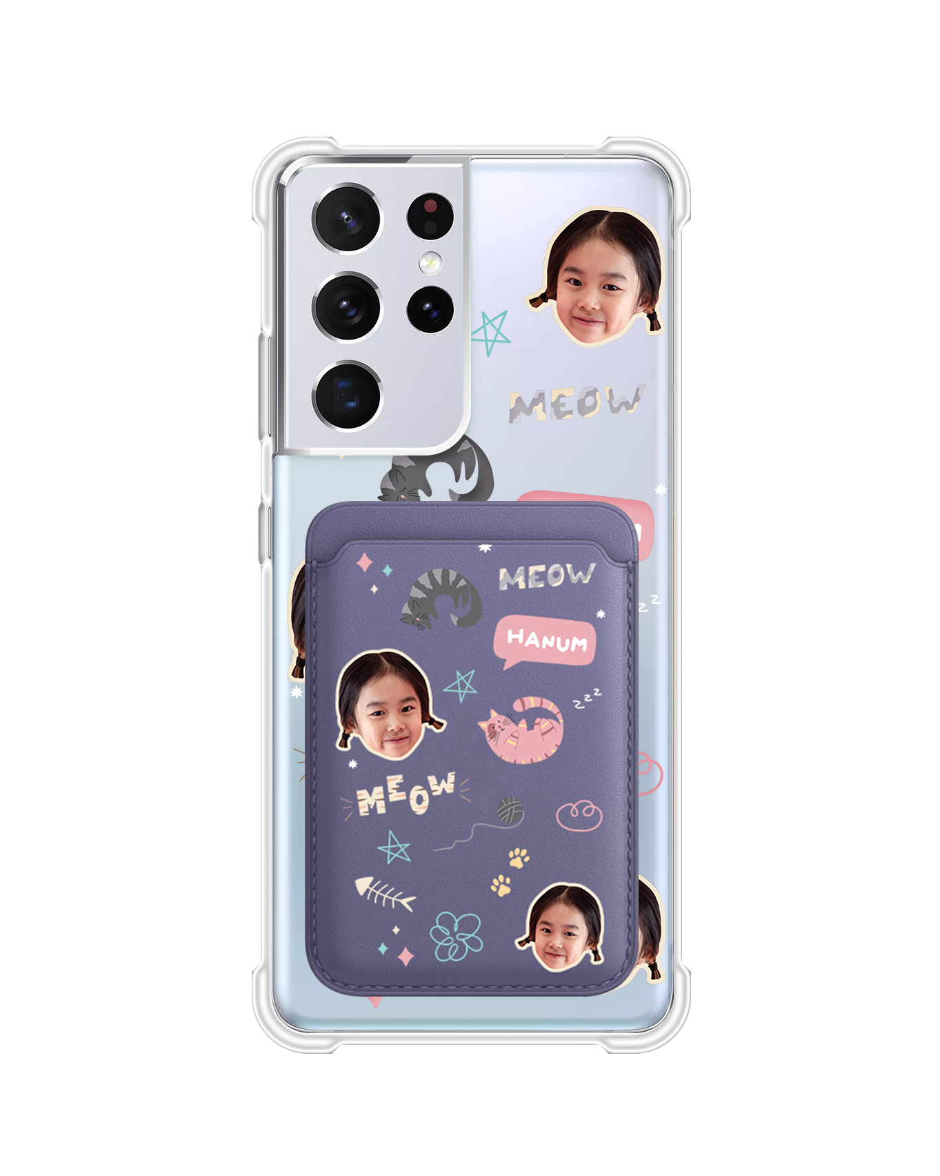 Android Magnetic Wallet Case - Face Grid Kitty