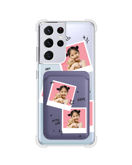 Android Magnetic Wallet Case - Face Grid White Polaroid