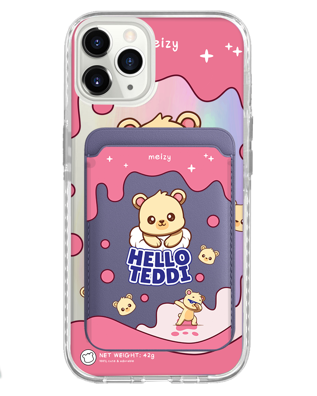 iPhone Magnetic Wallet Holo Case - Hello Teddy 2.0