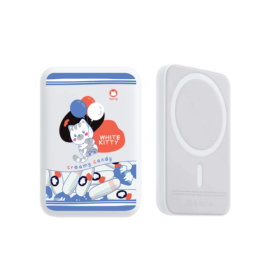 Magnetic Wireless Powerbank - White Kitty