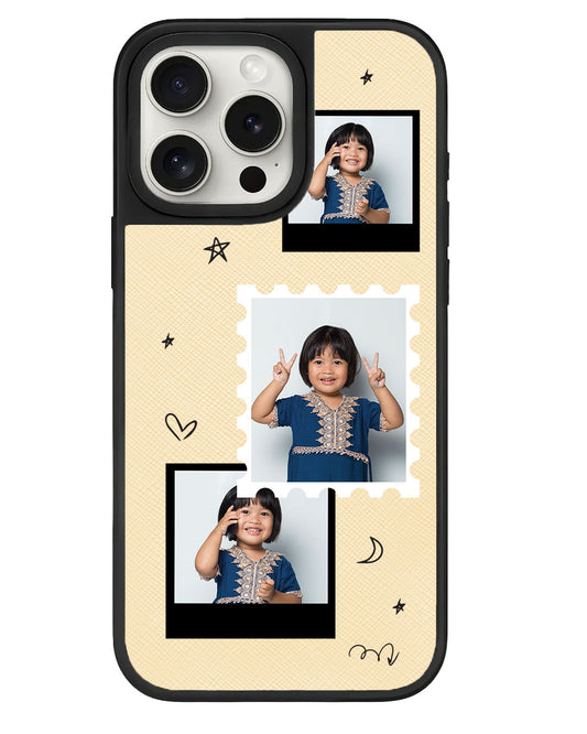 iPhone Leather Grip - Face Grid Black Polaroid