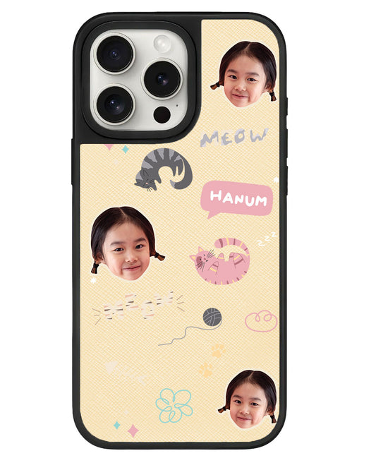 iPhone Leather Grip - Face Grid Kitty