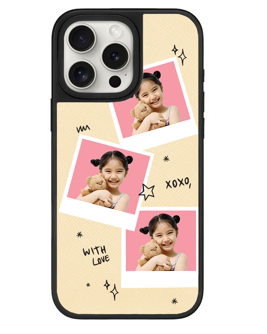 iPhone Leather Grip - Face Grid White Polaroid