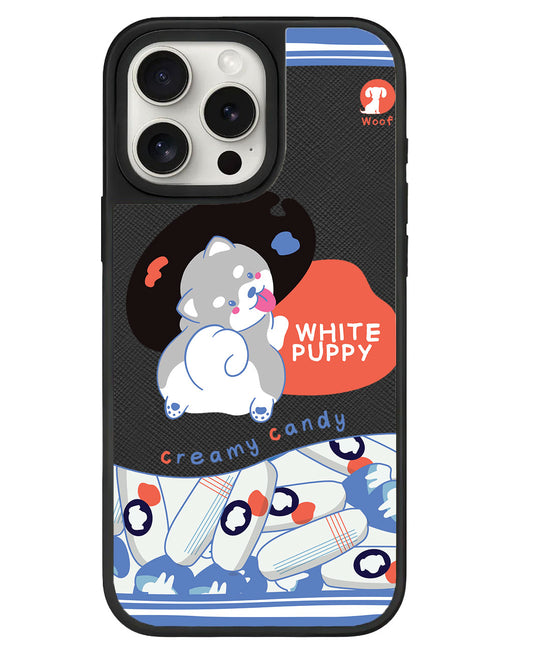 iPhone Leather Grip - White Puppy