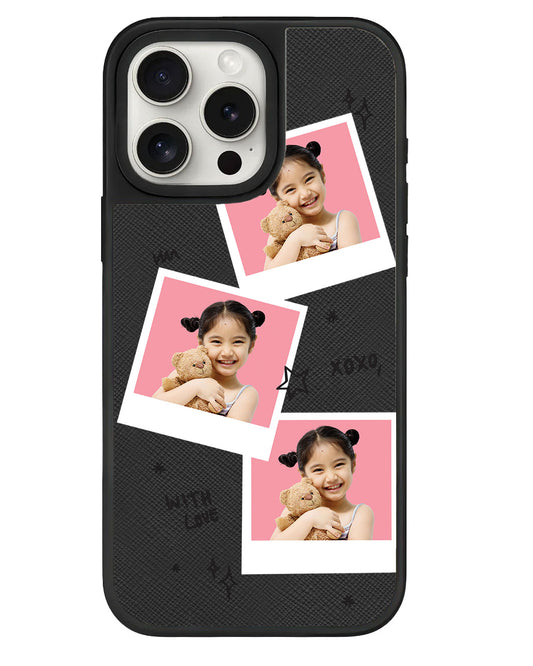 iPhone Leather Grip - Face Grid White Polaroid