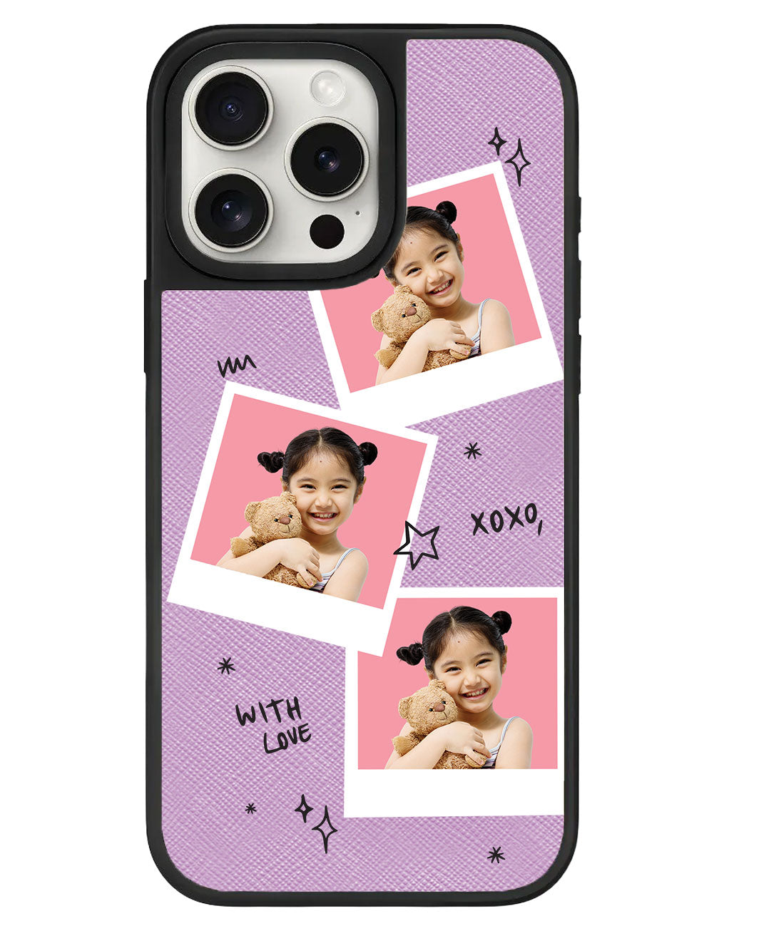 iPhone Leather Grip - Face Grid White Polaroid