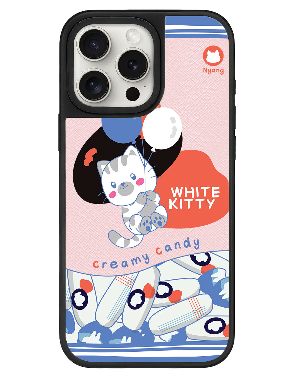 iPhone Leather Grip - White Kitty
