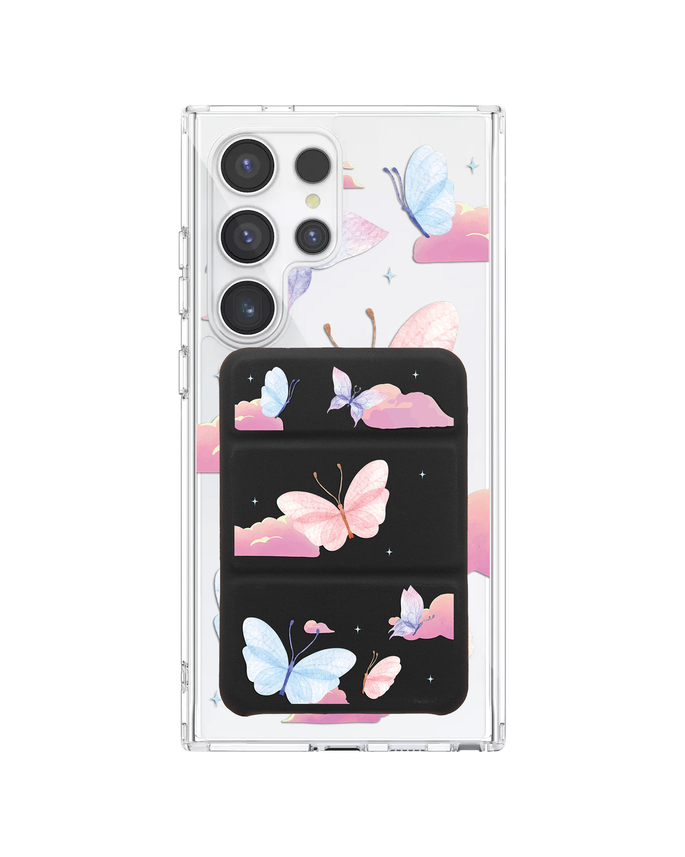 Android Magnetic Trifold Wallet Case - Butterfly & Clouds