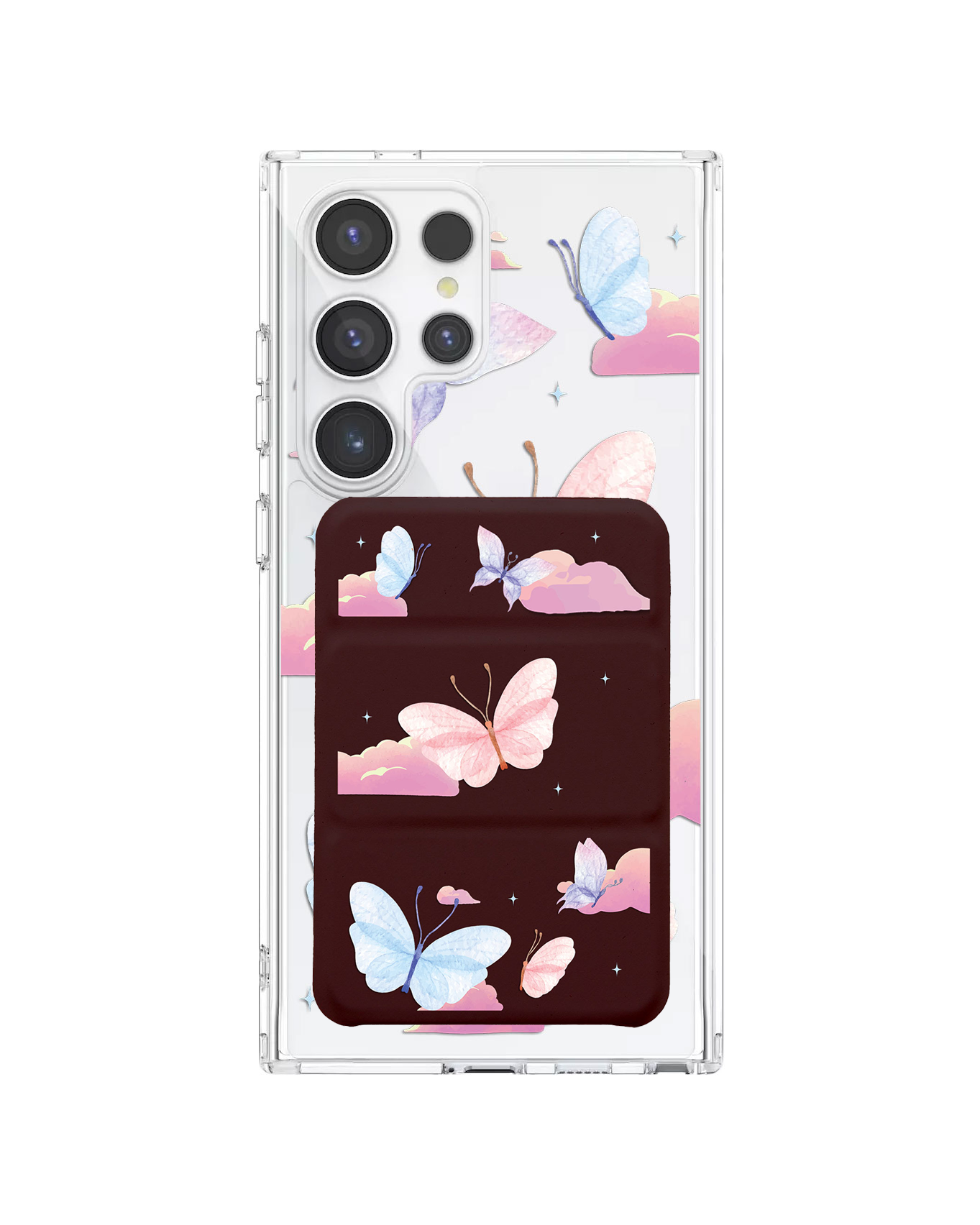 Android Magnetic Trifold Wallet Case - Butterfly & Clouds