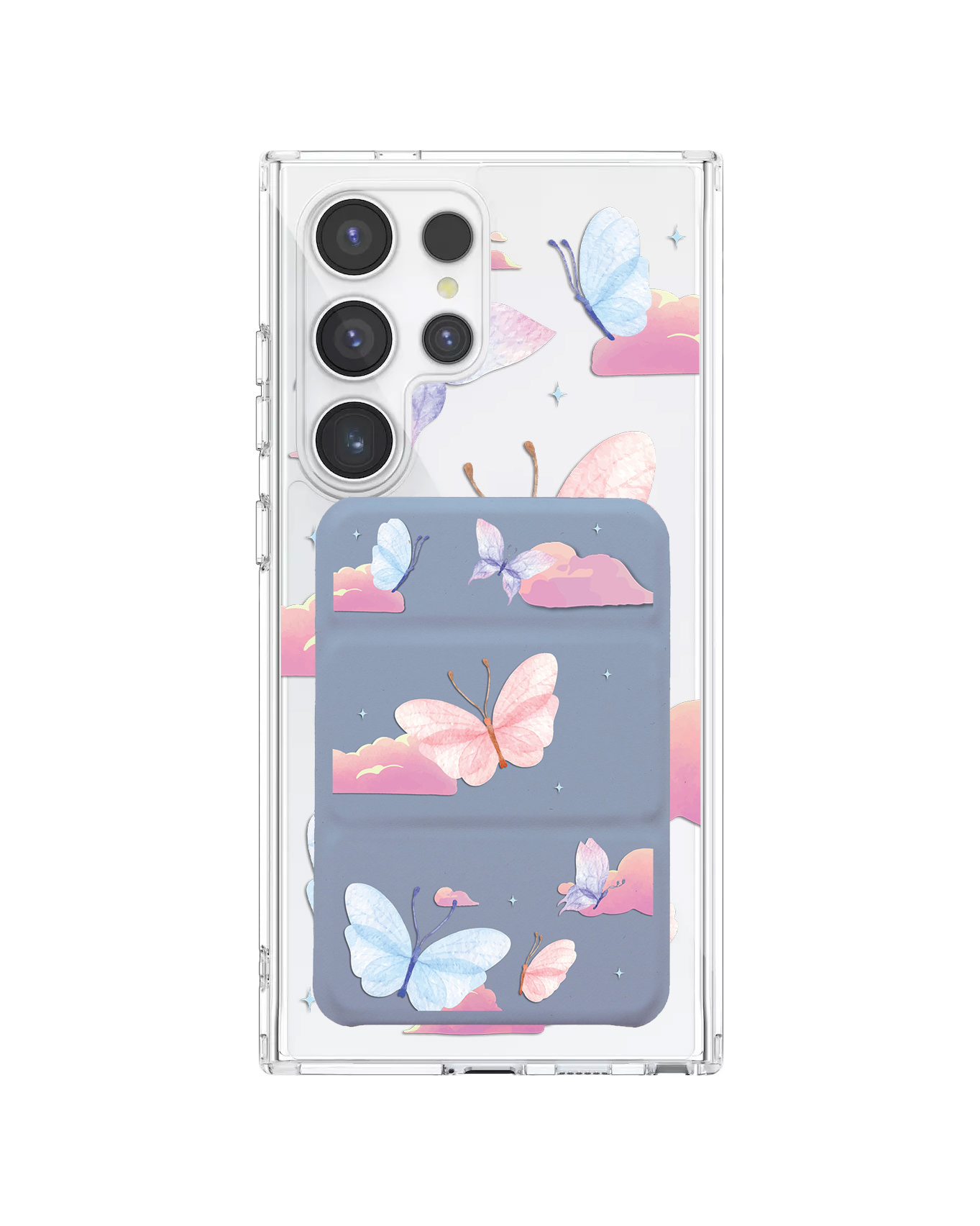 Android Magnetic Trifold Wallet Case - Butterfly & Clouds