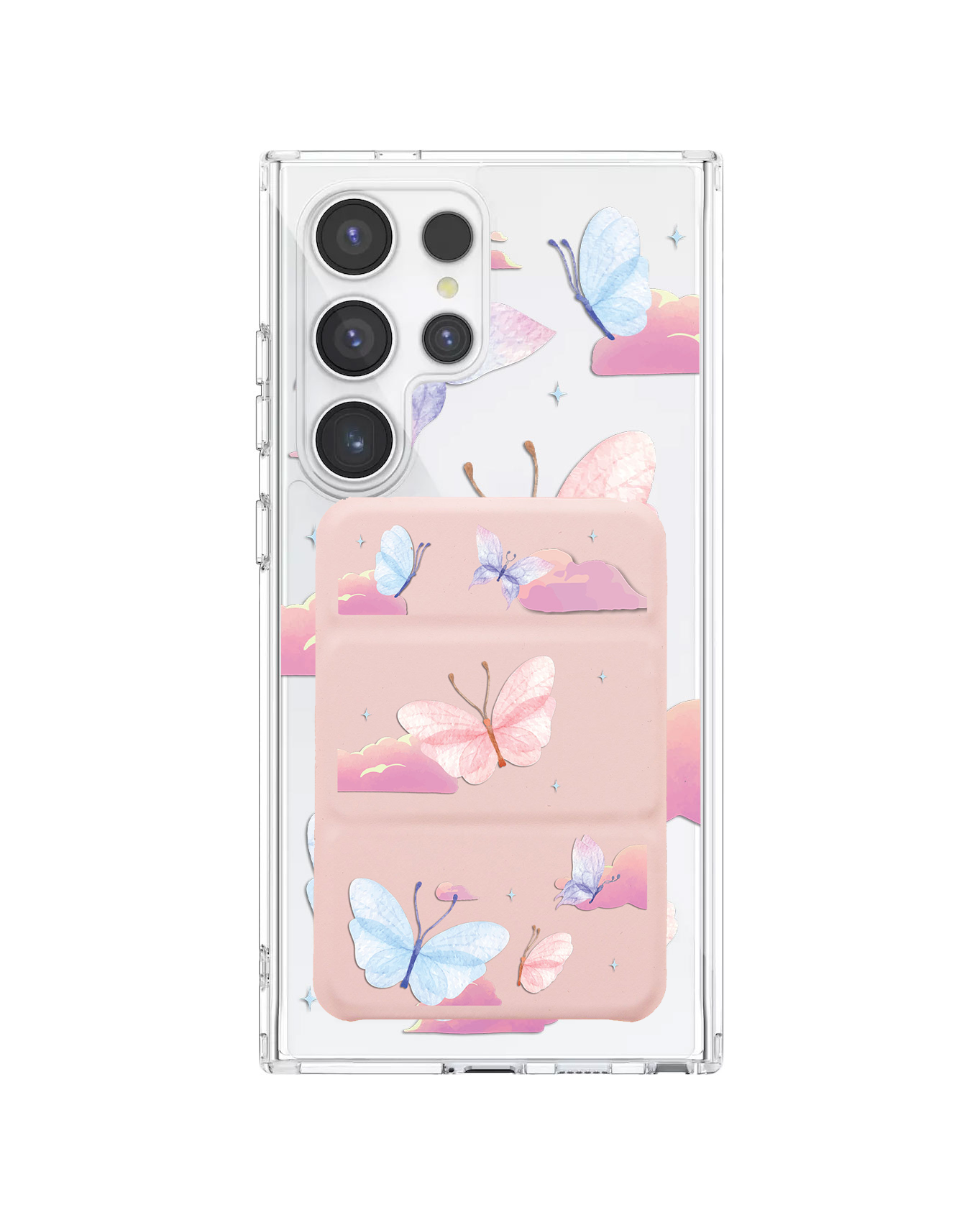 Android Magnetic Trifold Wallet Case - Butterfly & Clouds