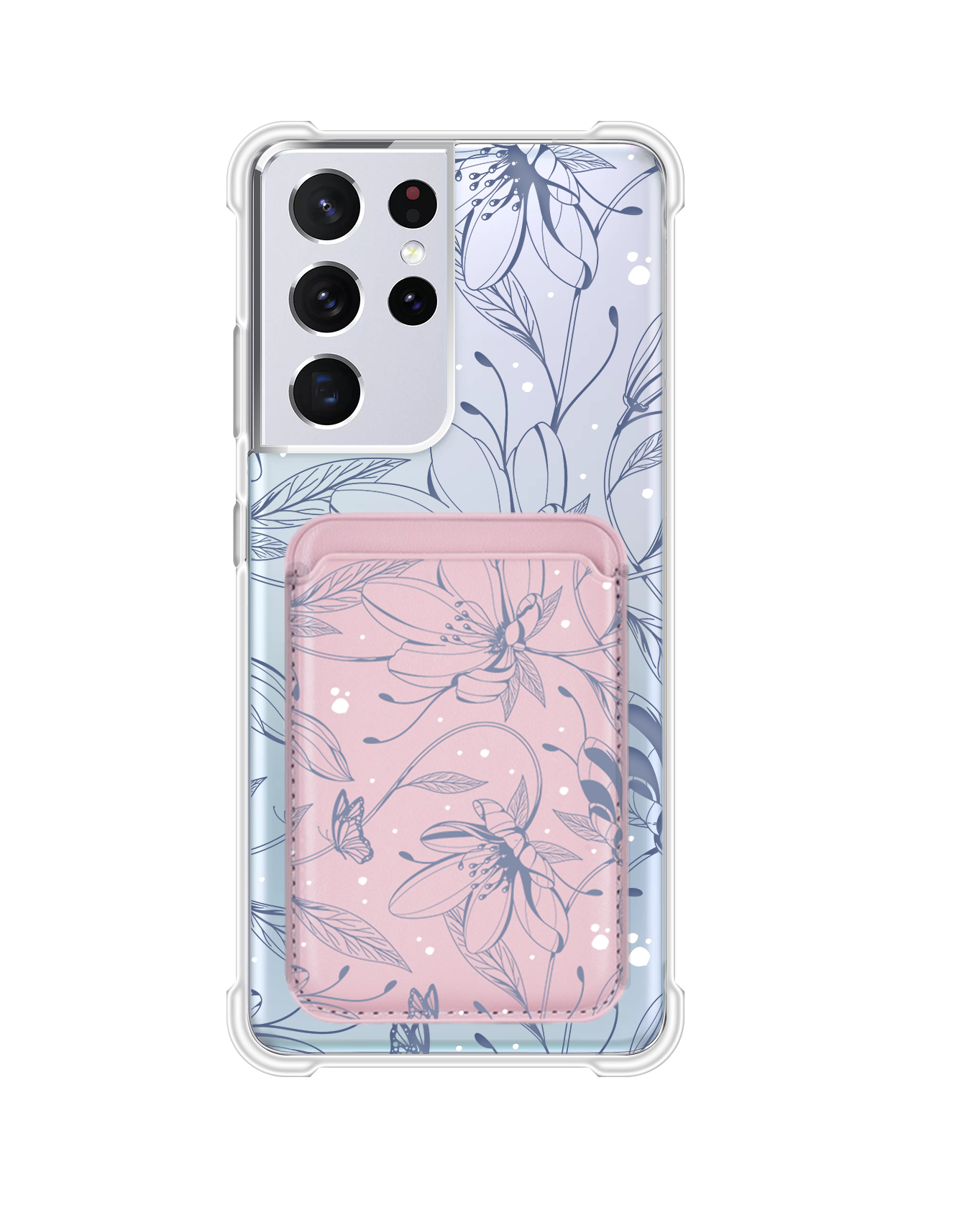 Android Magnetic Wallet Case - Sketchy Flower & Butterfly 2.0