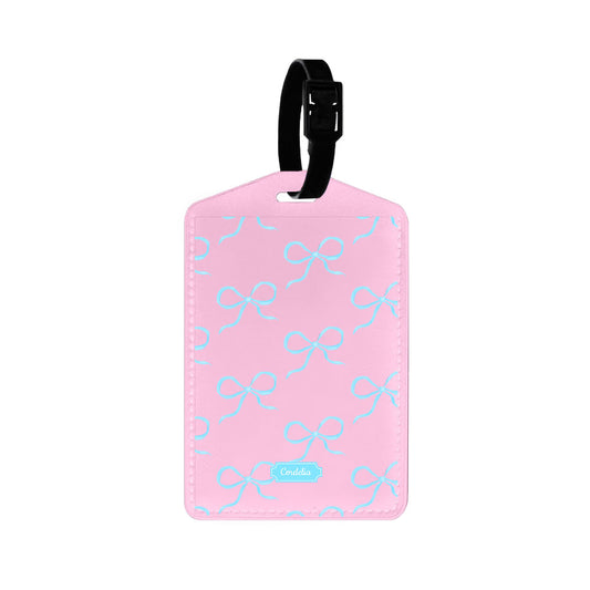 Vegan Leather Bag Tag - Coquette Blue Bow