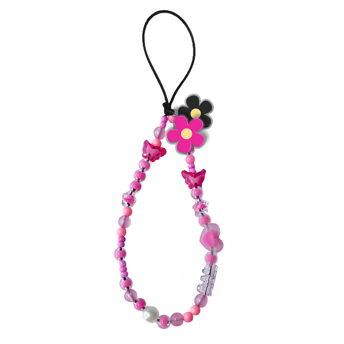 Beaded Strap with Acrylic Charm - Daisy Hot Pink