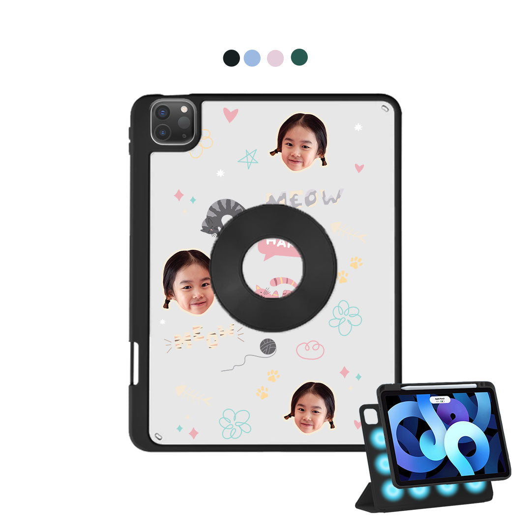 iPad Detachable Flip Cover - Face Grid Kitty