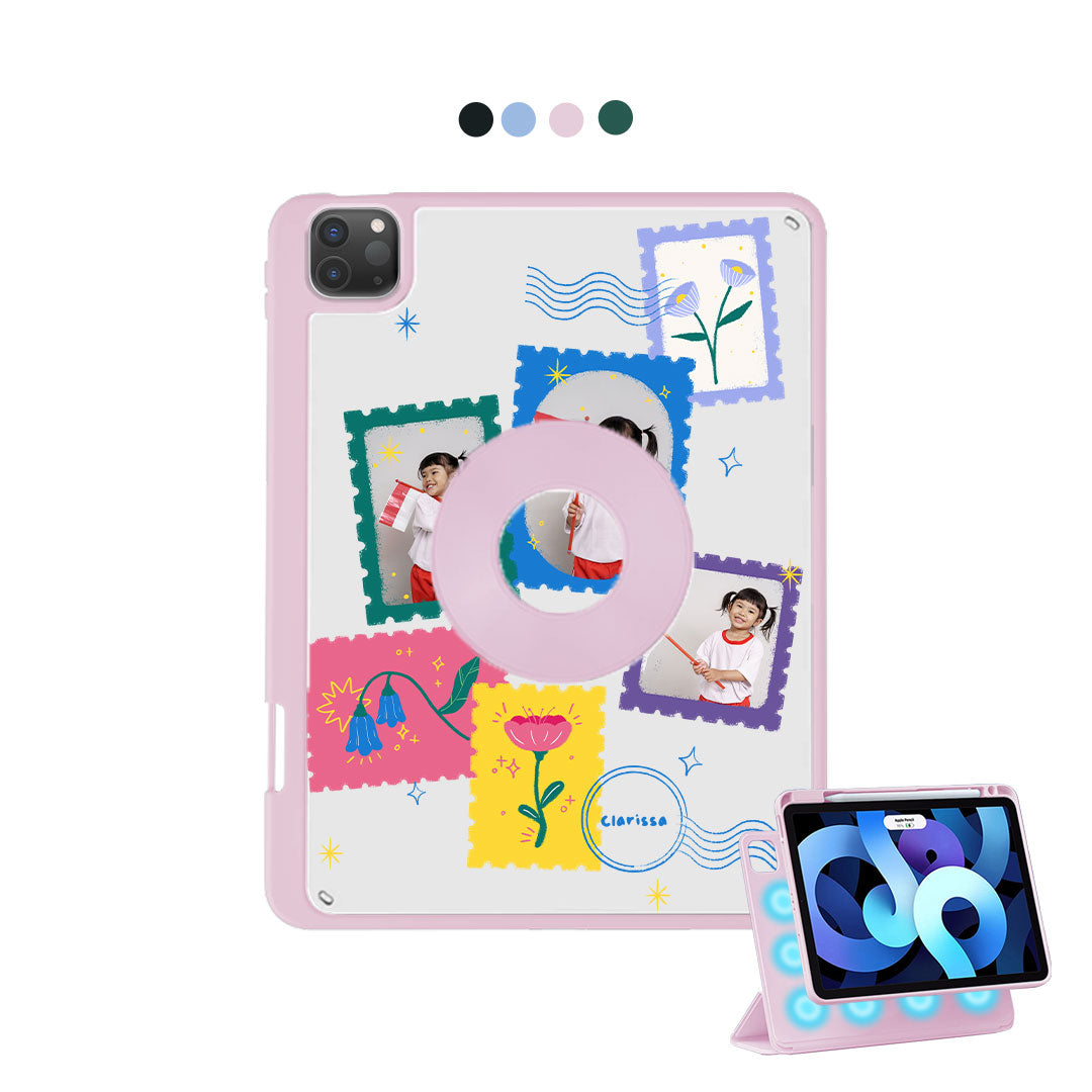iPad Detachable Flip Cover - Face Grid Floral Stamps