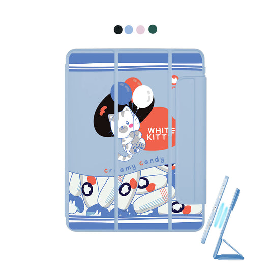 iPad Detachable Flip Cover - White Kitty