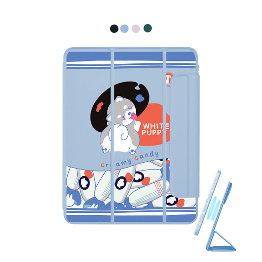 iPad Detachable Flip Cover - White Puppy