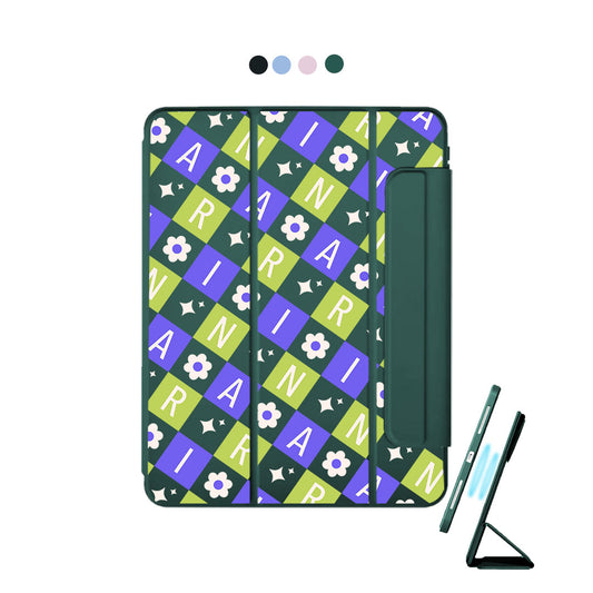 iPad Detachable Flip Cover - Flower Grid Monogram 5.0
