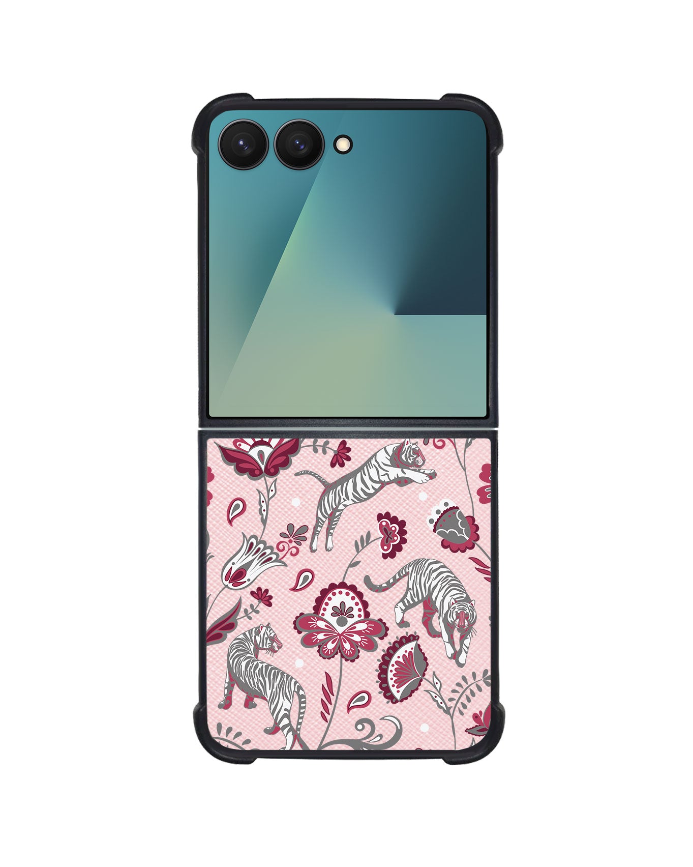 Android Flip / Fold Leather Grip - Tiger & Floral 6.0