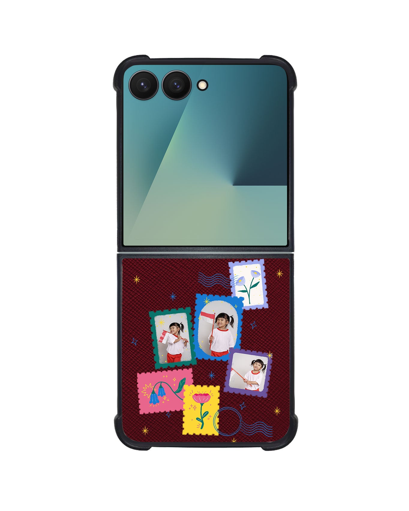 Android Flip / Fold Leather Grip - Floral Stamps Face Grid