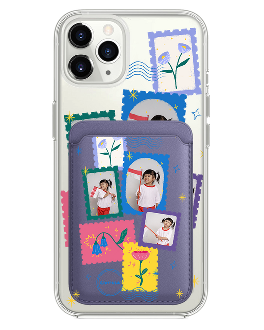 iPhone Magnetic Wallet Case - Floral Stamps Face Grid