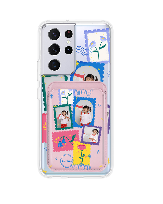 Android Magnetic Wallet Case - Floral Stamps Face Grid