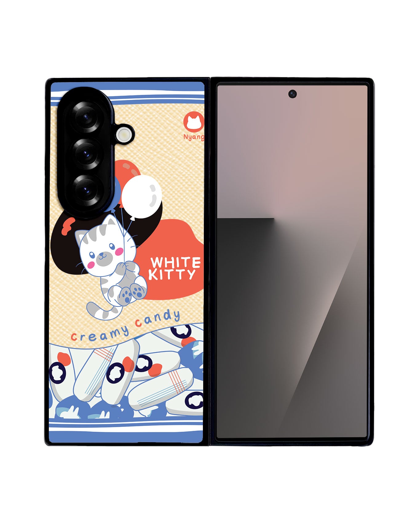 Android Flip / Fold Leather Grip - White Kitty