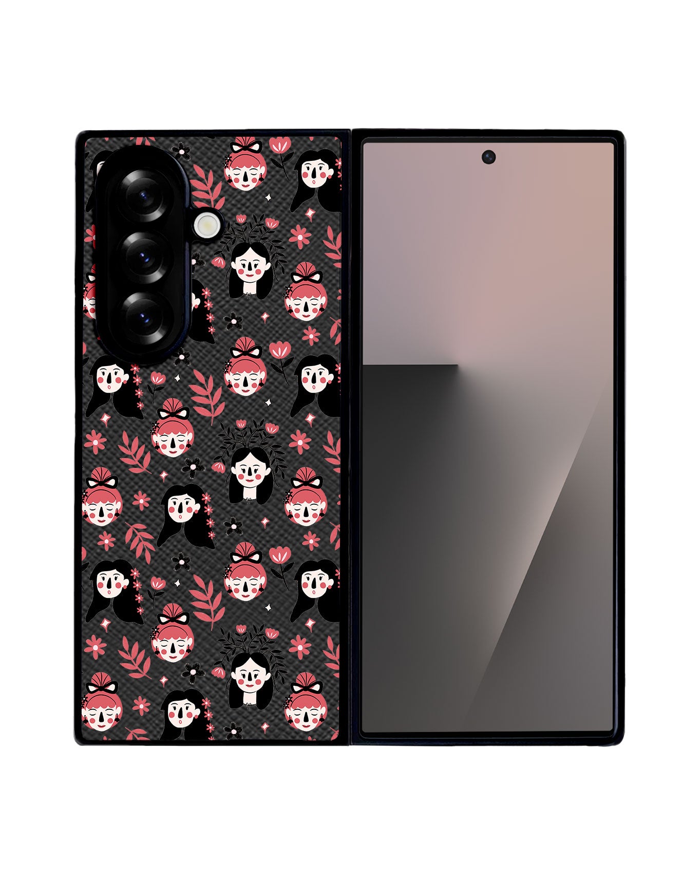 Android Flip / Fold Leather Grip - Flowery Faces
